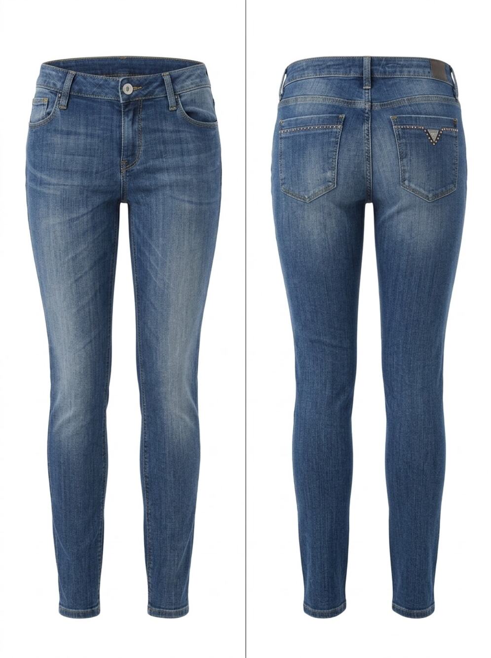 Guess Blue Medium Wash Rhinestone Pocket Skinny Jeans Women Size 31